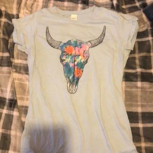 blue floral bull tee
